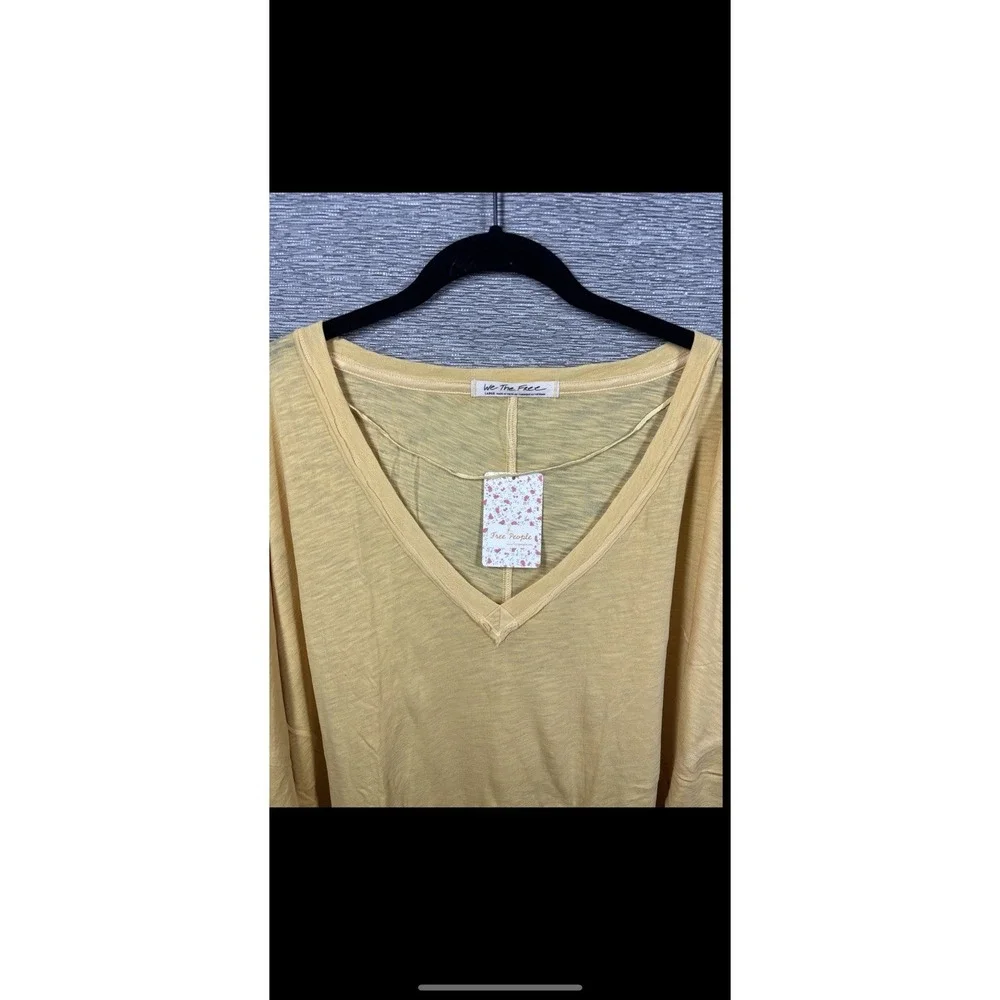 NEW Free People Women's On My Mind V-Neck Long Sleeve Shirt Camel/Yellow Size M - Picture 3 of 13
